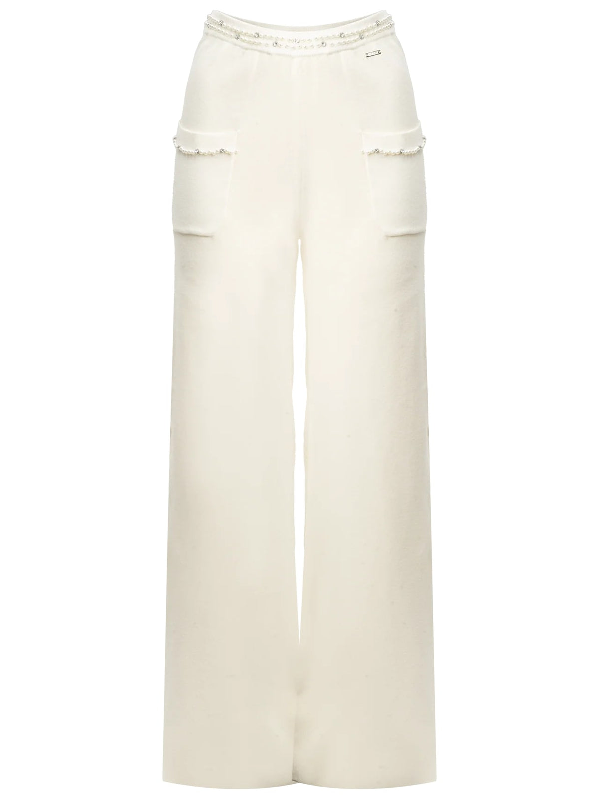 Influencer Pantaloni Ivory Dettagli Perlati