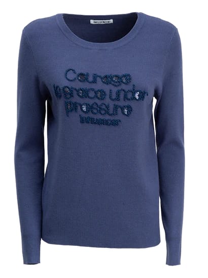 Influencer Maglia Indigo Scritta Decorativa