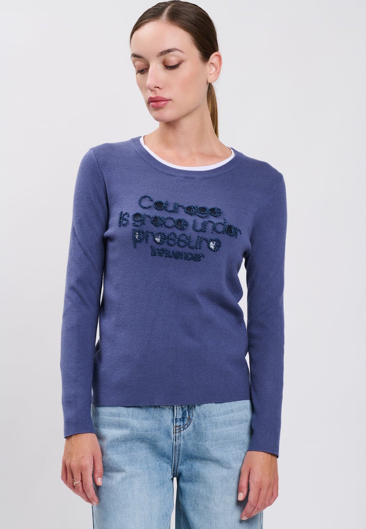 Influencer Maglia Indigo Scritta Decorativa