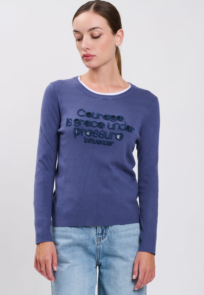Influencer Maglia Indigo Scritta Decorativa