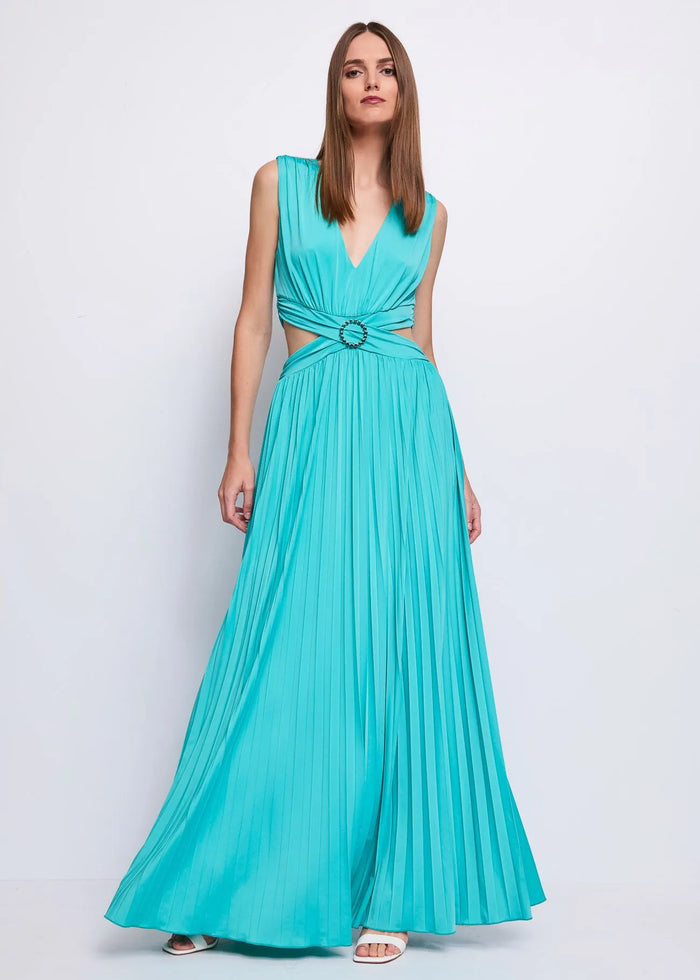 Abito Lungo Senza Maniche Plissè Verde Acqua Donna 511FD14001