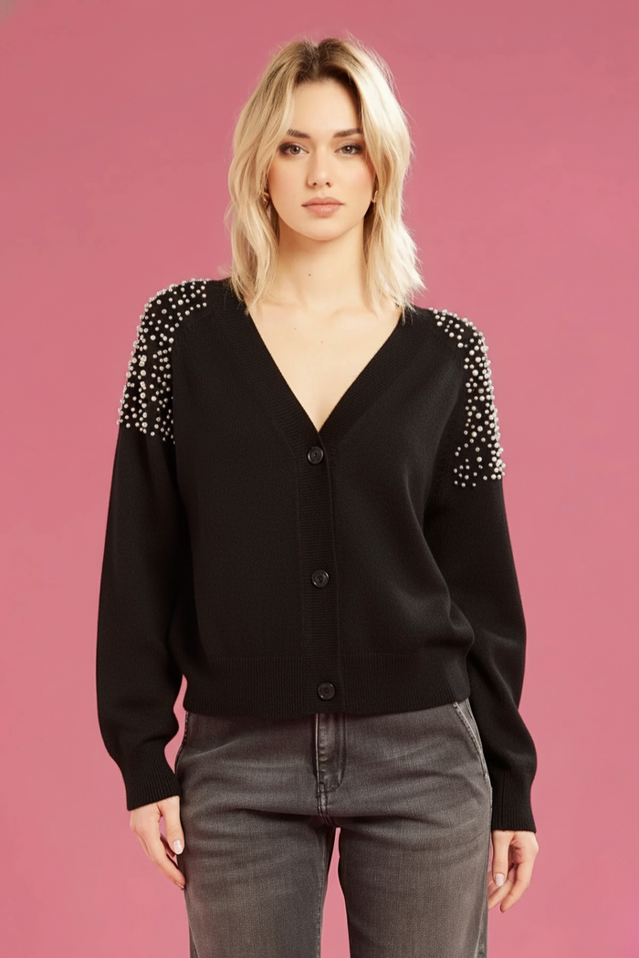 Fresh flower Cardigan con Perle Donna Nero