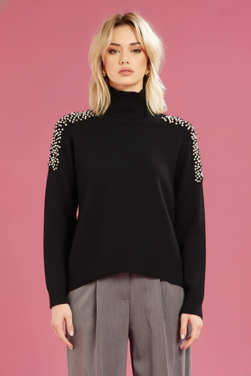 Fresh flower Maglia con perle sulle spalle donna