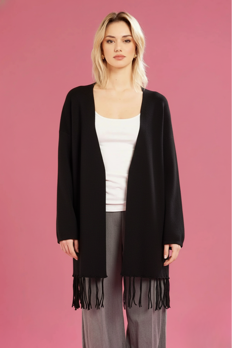 Fresh flower Cardigan lungo con frange donna