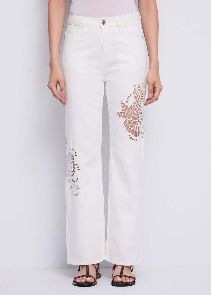 Gaudi Pantaloni Wide Leg con Ricami Traforati donna