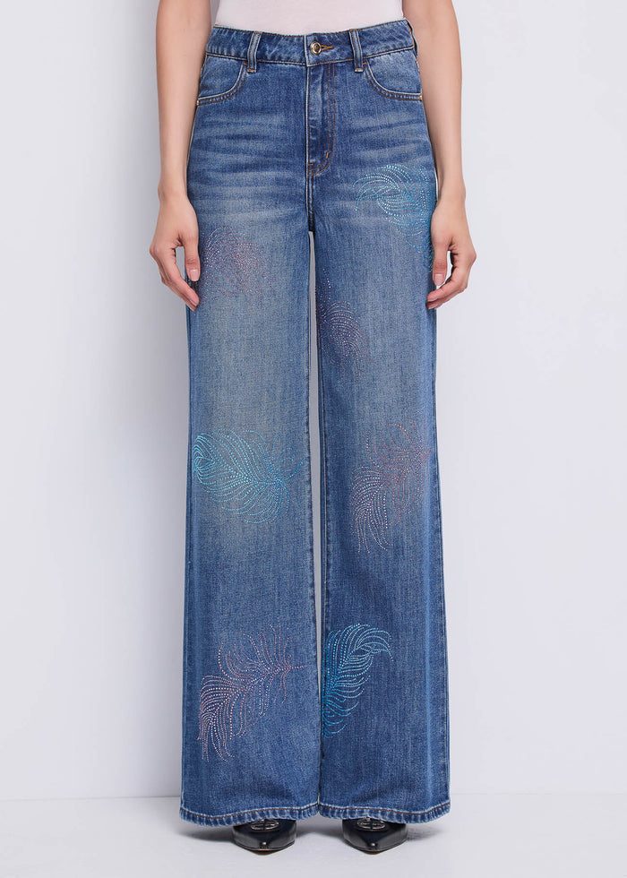 Gaudi Jeans Wide Leg con Decorazioni in Strass donna