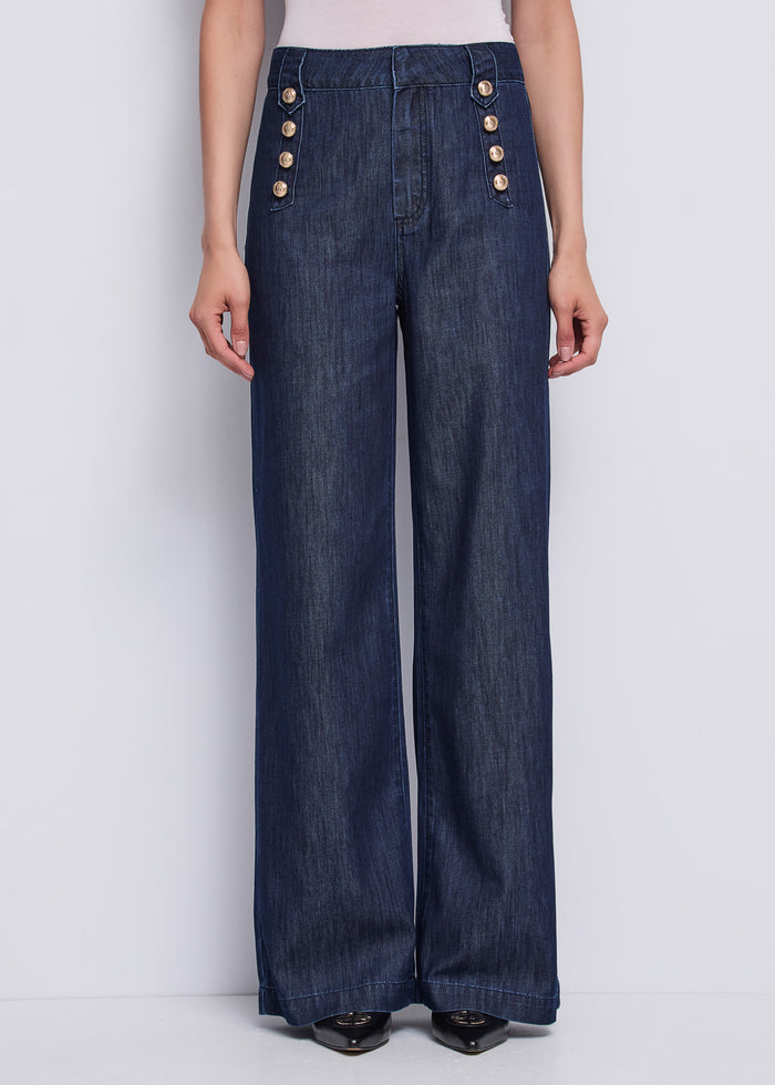 Gaudi Jeans Wide Leg con Bottoni Decorativi donna