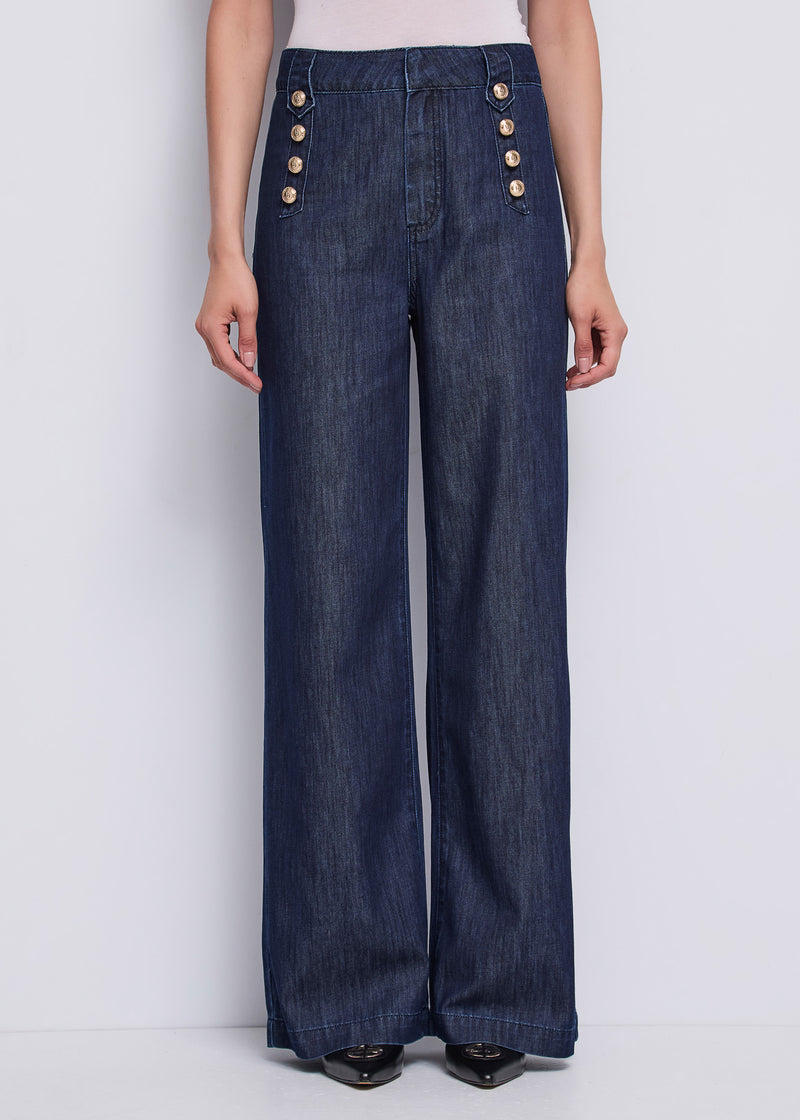 Gaudi Jeans Wide Leg con Bottoni Decorativi donna