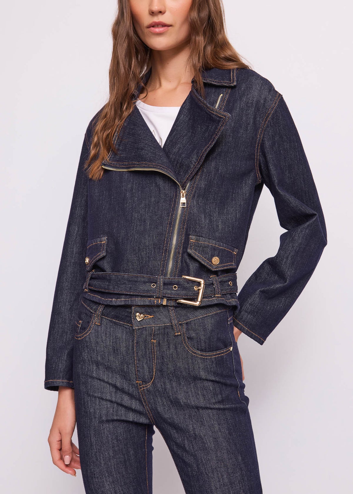 Gaudi Giacca in Denim con Cerniera Asimmetrica donna