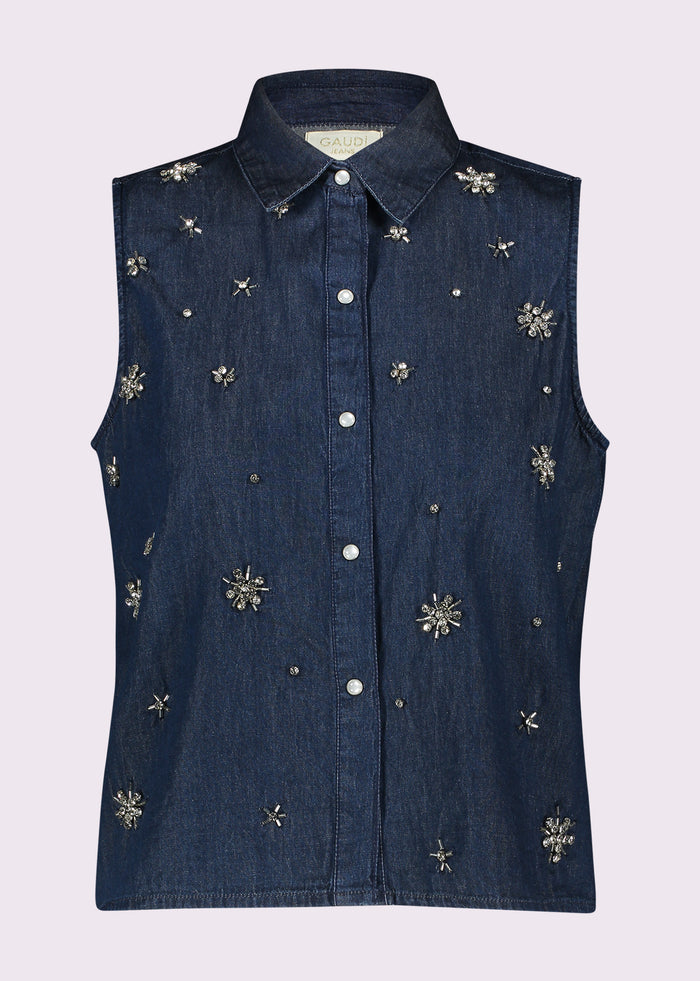 Gaudi Camicia Senza Maniche con Decorazioni Floreali Donna