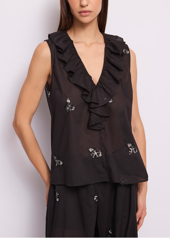 Gaudi Camicia Senza Maniche con Collo a V e Volant donna