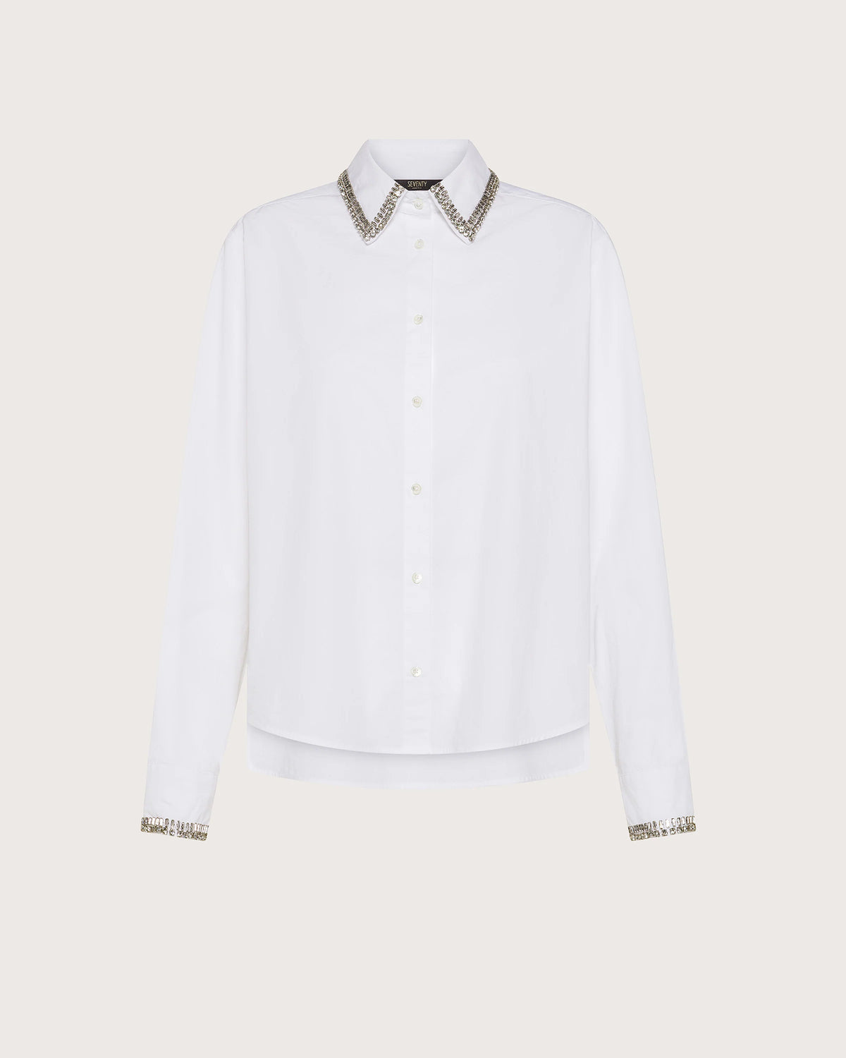 Camicia in popeline con dettaglio pietra bianco