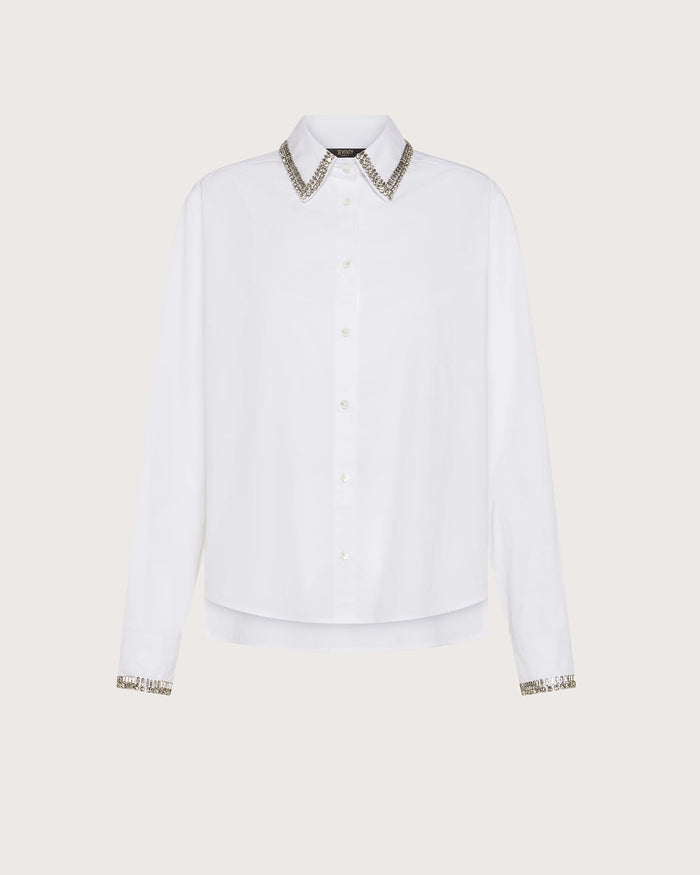 Camicia in popeline con dettaglio pietra bianco