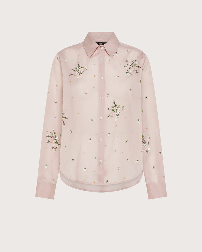 Camicia maniche lunghe in viscosa ricamata cipria