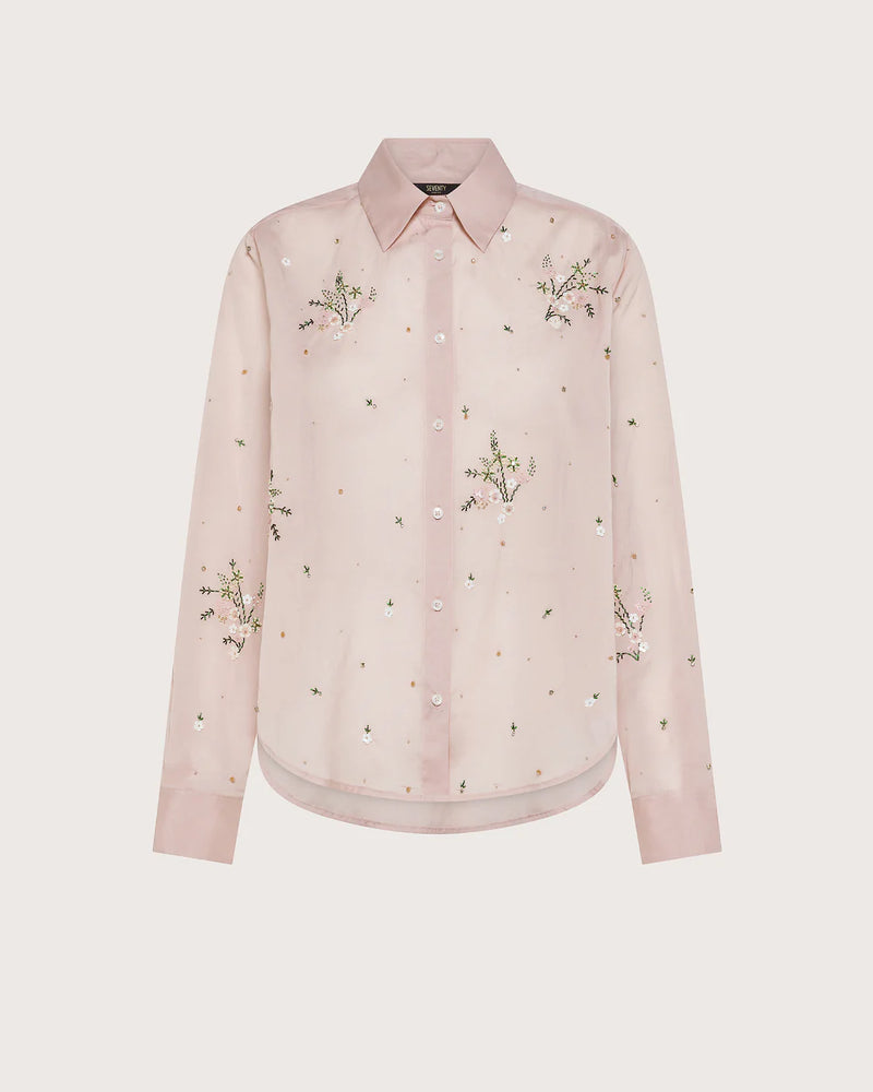 Camicia maniche lunghe in viscosa ricamata cipria