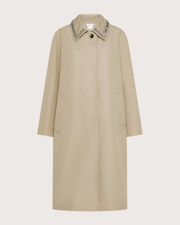 Trench in cotone con dettaglio collo accessorio beige