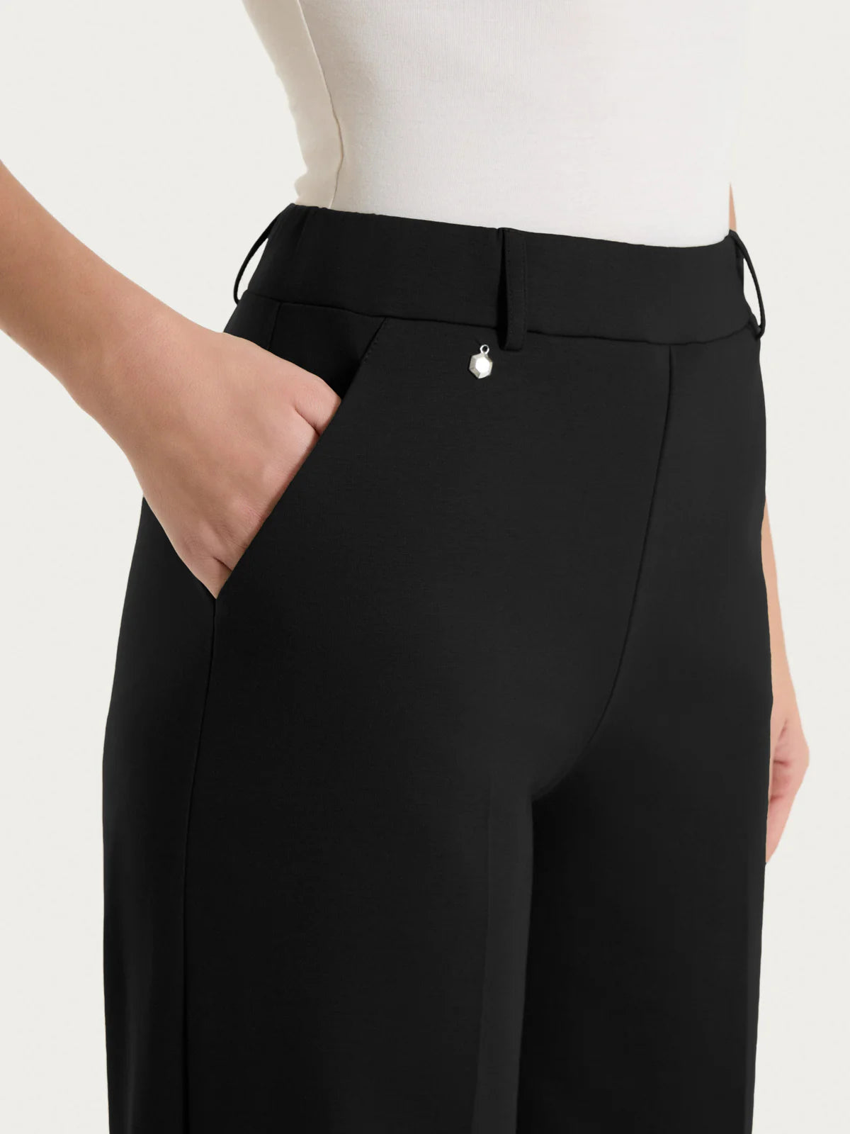 Pantaloni Wide Leg con Chiusura Zip e Bottone donna