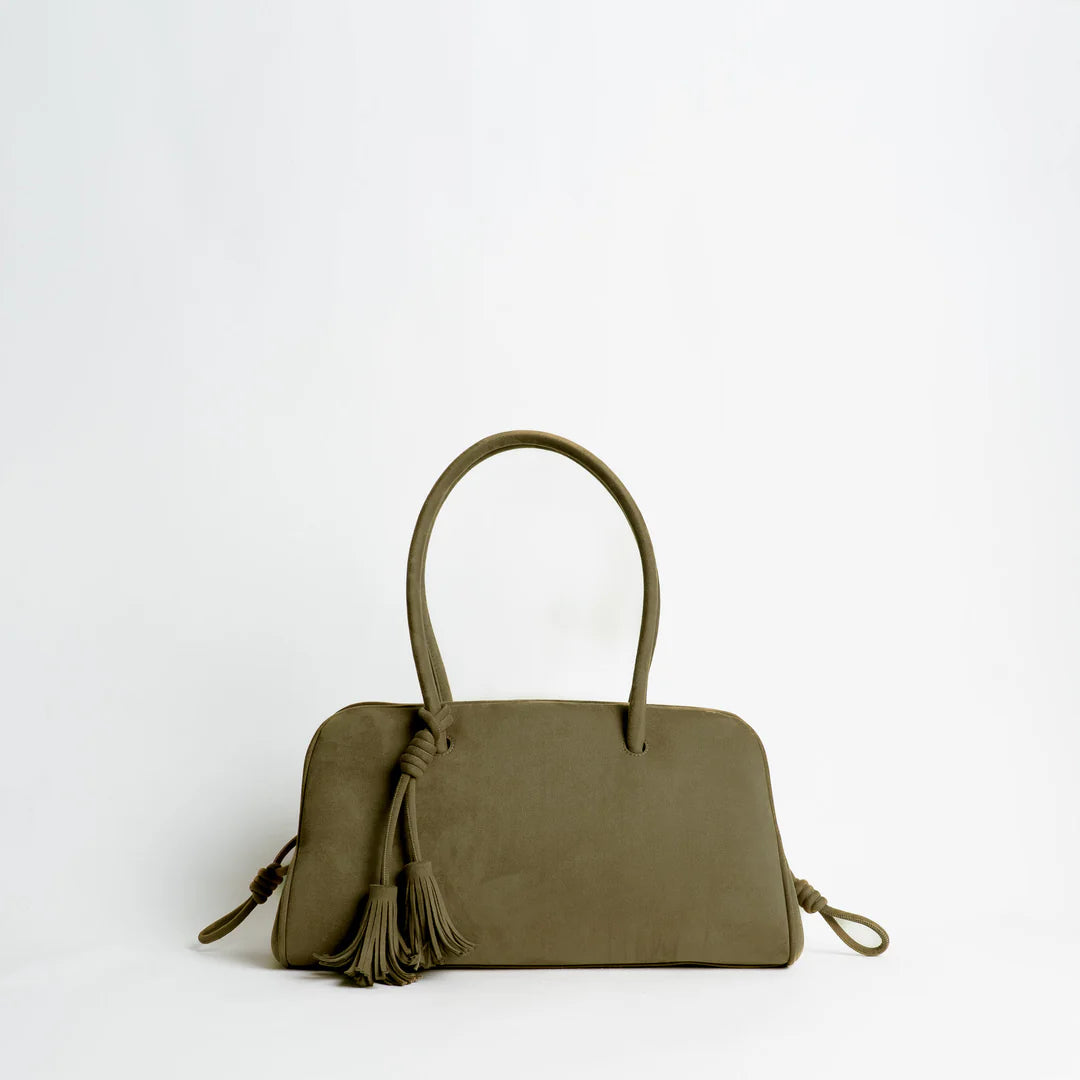 Borsa con manici bauletto scamosciata militare