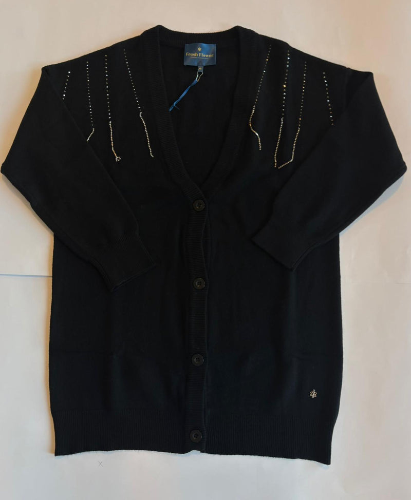 Fresh flower Cardigan lungo con dettagli brillanti donna