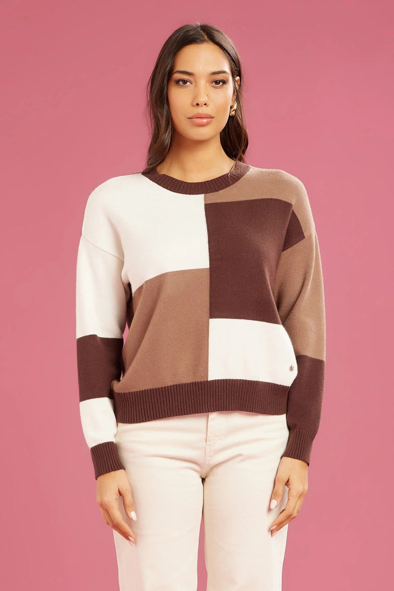 Fresh flower Maglia geometrica a blocchi donna