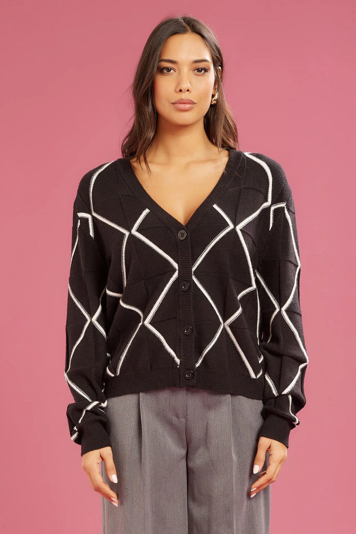 Fresh flower Cardigan geometrico con bottoni donna