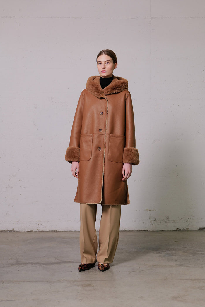 Vlab Cappotto lungo con cappuccio donna