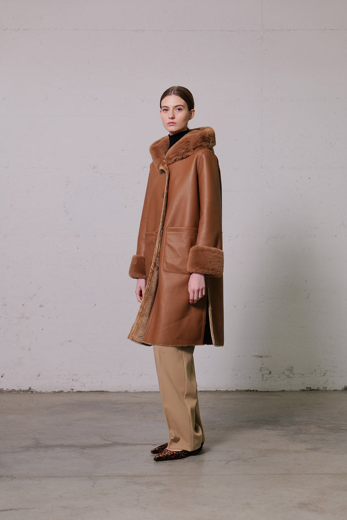 Vlab Cappotto lungo con cappuccio donna