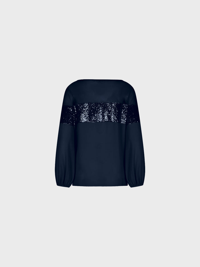 Blusa con Fascia di Paillettes girocollo donna