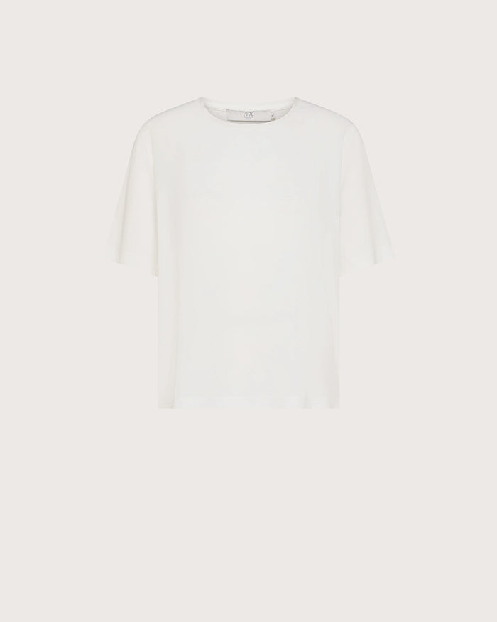 T-shirt con inserti misto seta panna