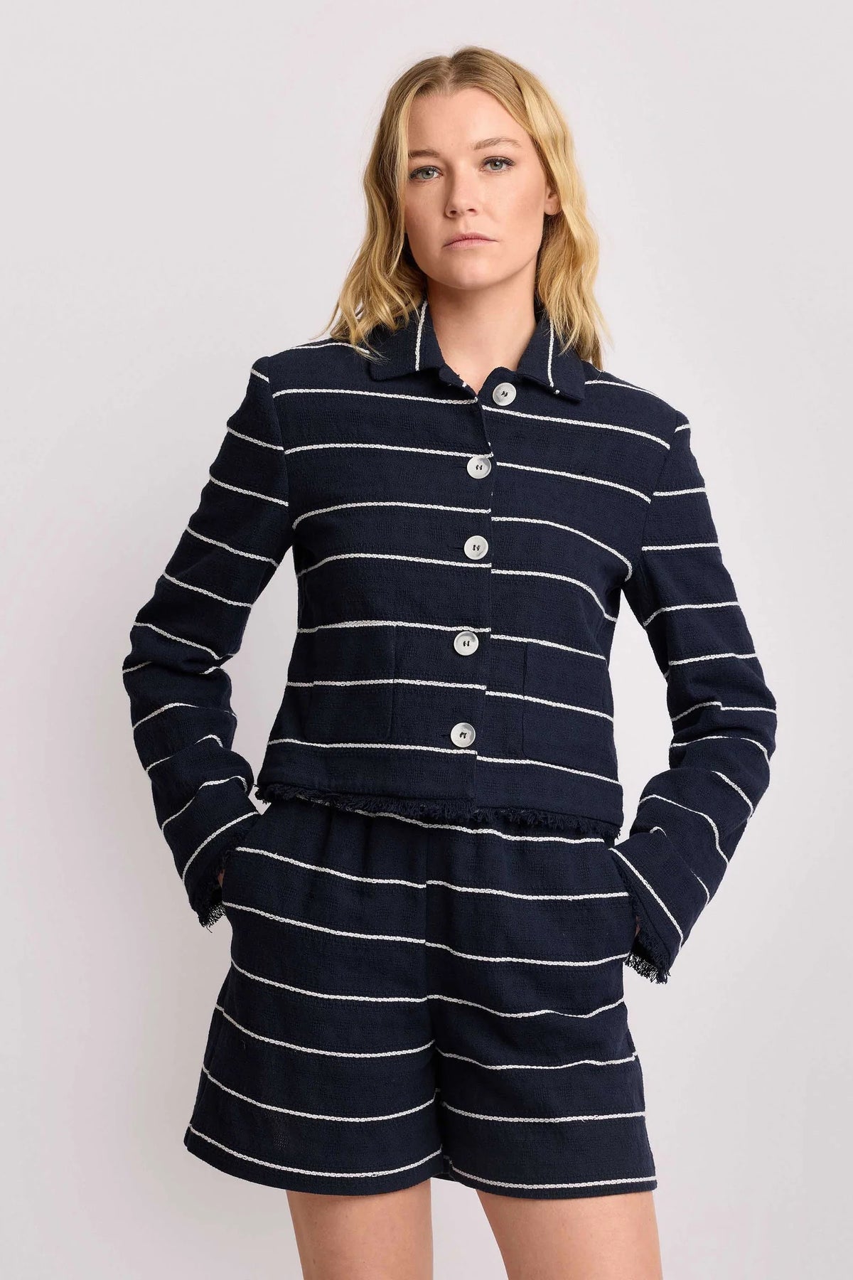 Kocca Giacca a Righe Orizzontali con Colletto Classico donna