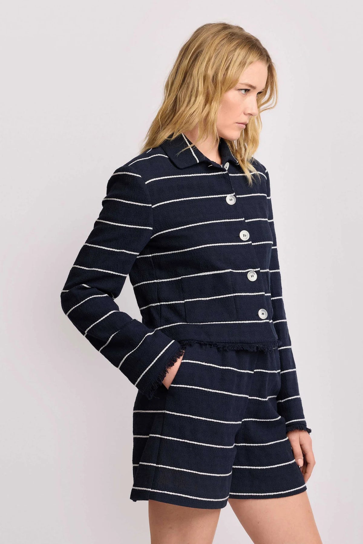 Giacca a Righe Orizzontali con Colletto Classico donna