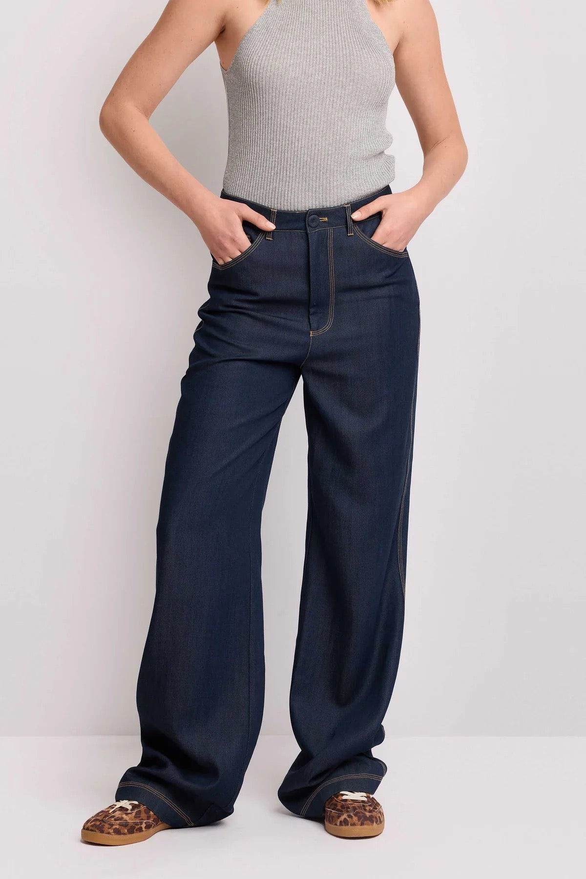 Kocca Pantaloni Wide Leg con Cuciture a Contrasto donna