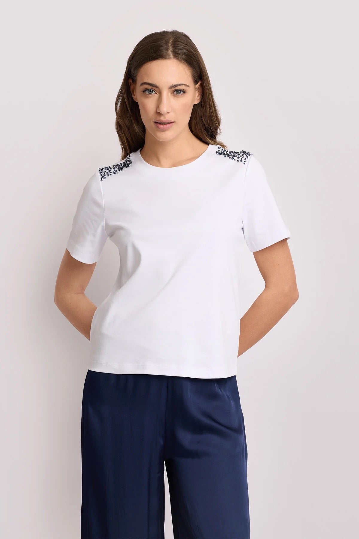 Kocca T-shirt Girocollo con Applicazioni sulle Spalle donna