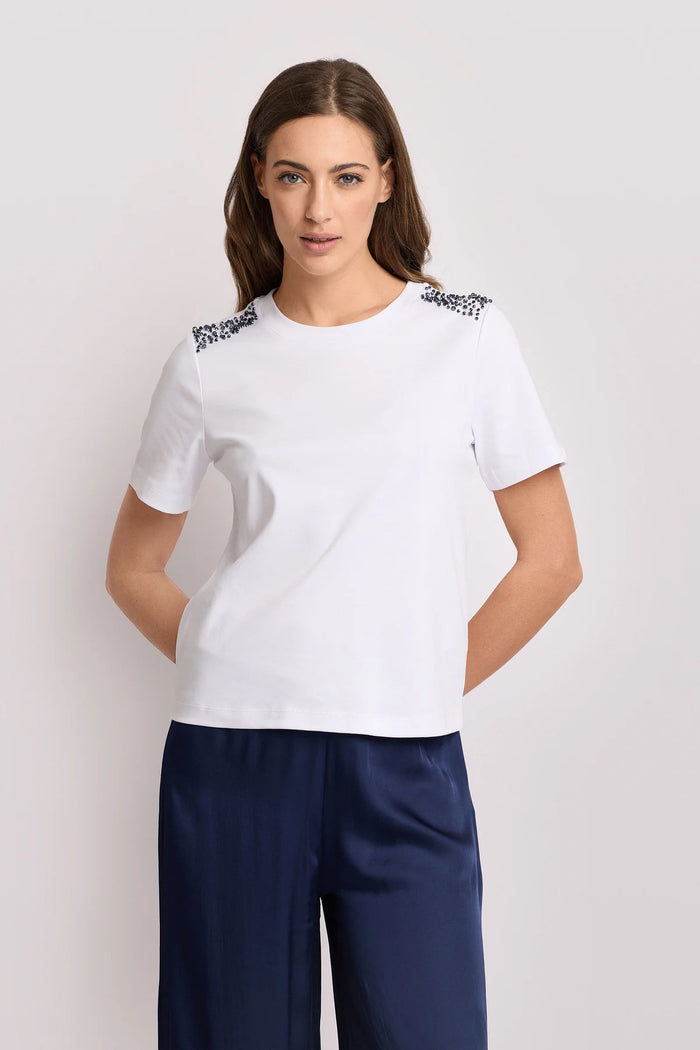 Kocca T-shirt Girocollo con Applicazioni sulle Spalle donna