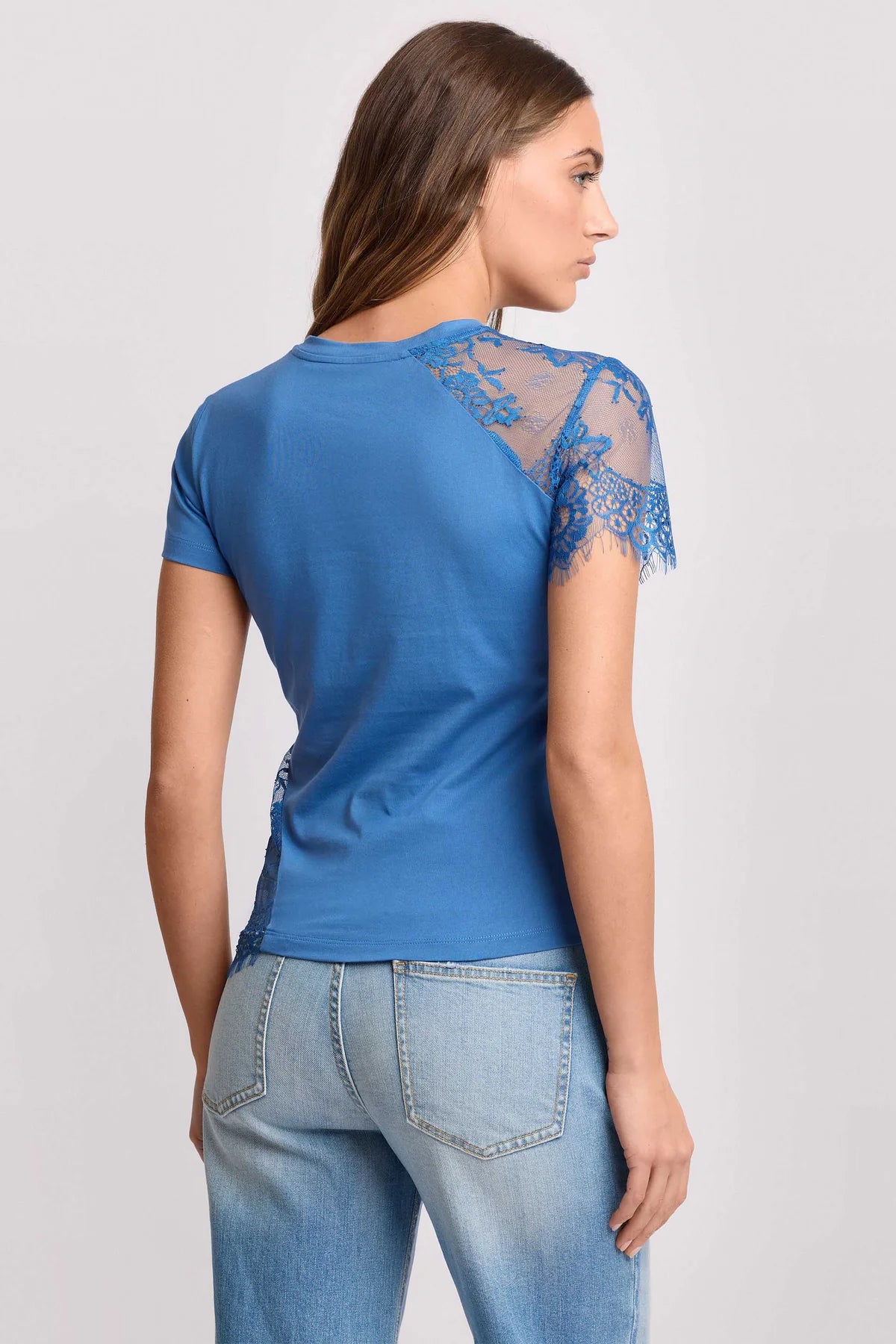 T-shirt Girocollo con Inserti in Pizzo Fermina