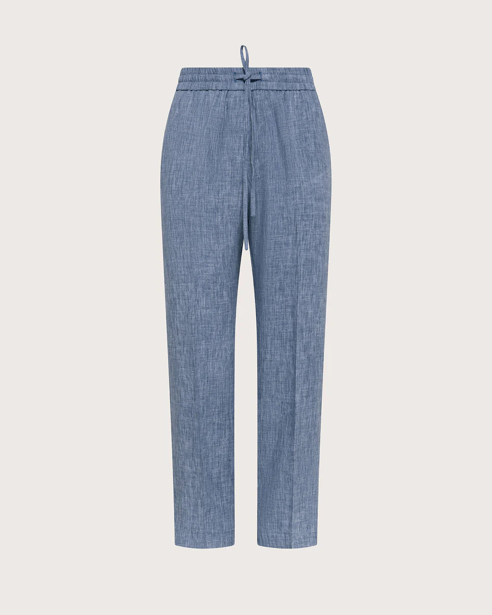 Pantalone elasticato in misto lino viscosa celeste