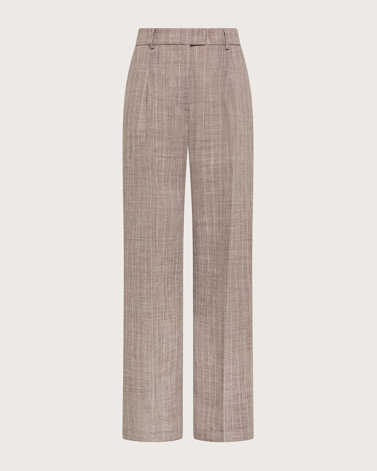 Pantalone lungo in gessato melange tortora