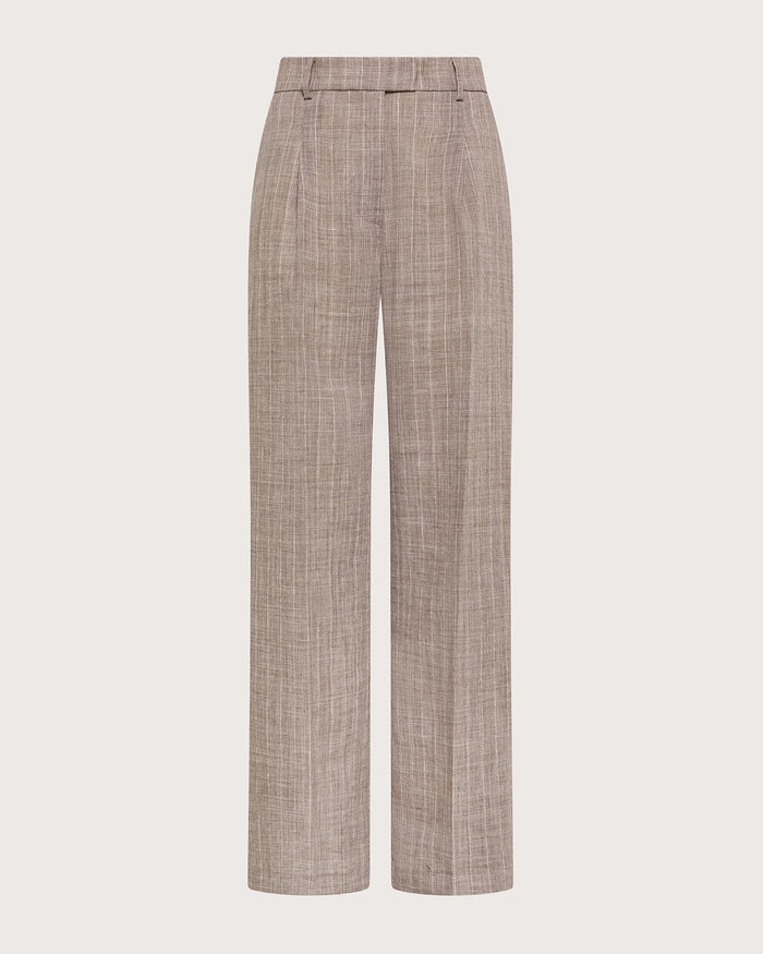 Pantalone lungo in gessato melange tortora