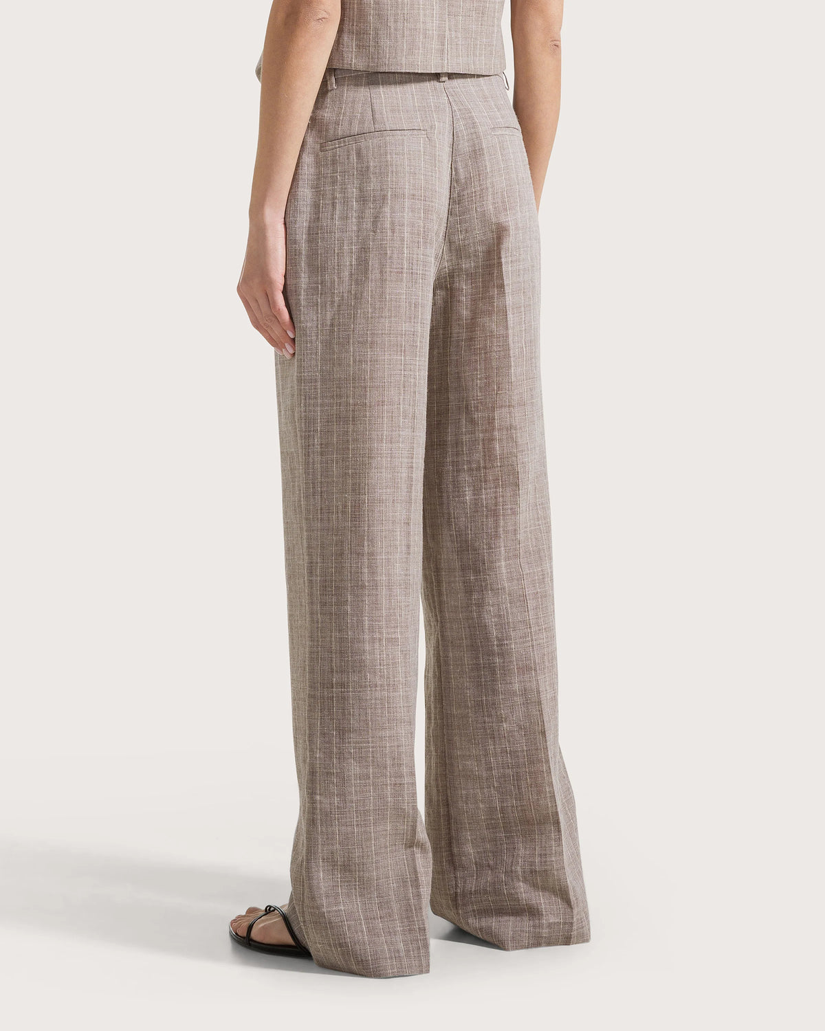 Pantalone lungo in gessato melange tortora