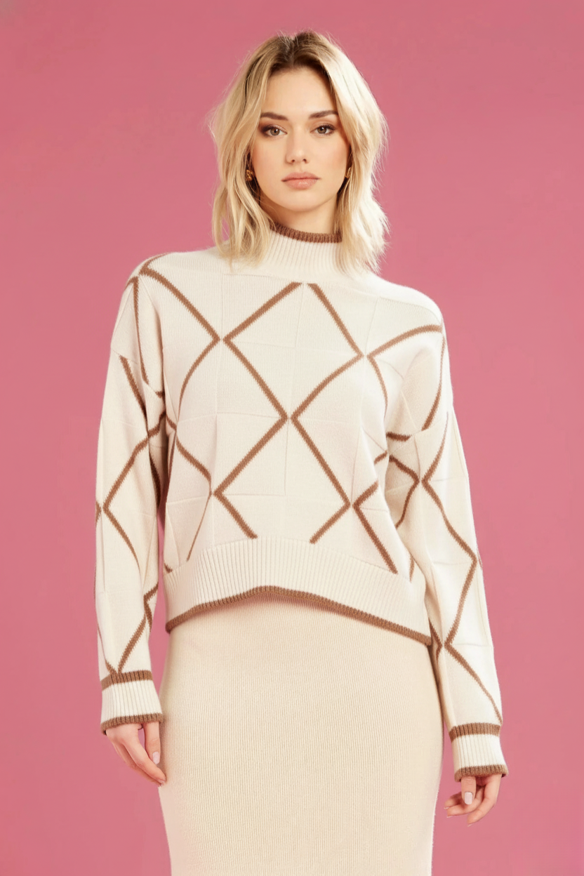 Fresh flower Maglia geometrica a collo alto donna