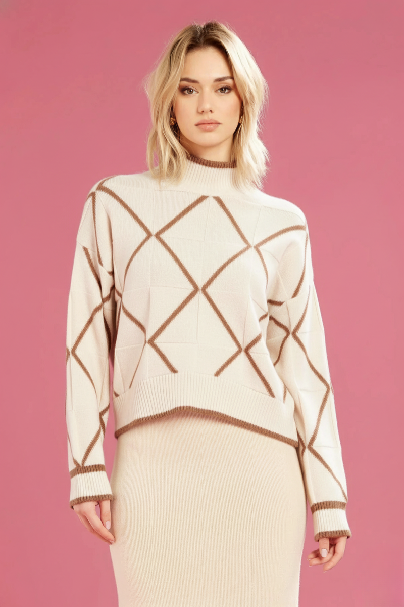 Fresh flower Maglia geometrica a collo alto donna