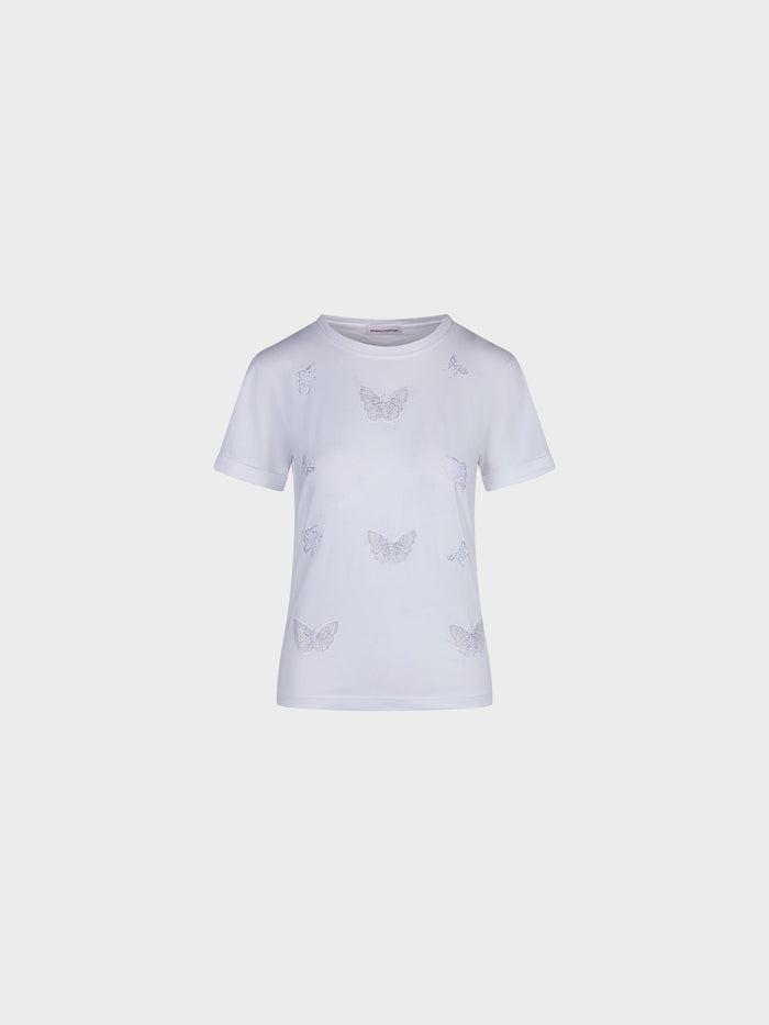 Sandro Ferrone T-shirt Girocollo con Ricami a Farfalla donna