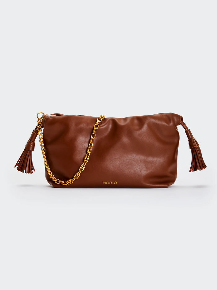 Borsa a spalla Tassel bag small fondente