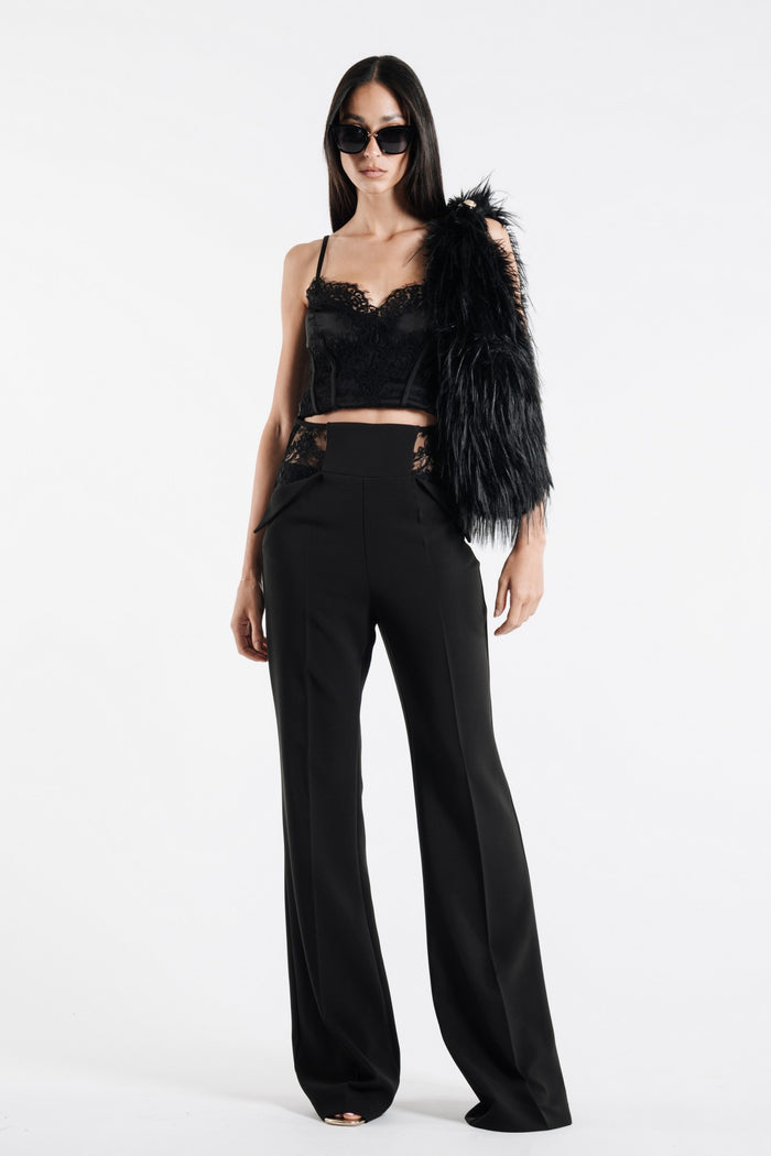 Babylon Pantaloni Nero Inserti in Pizzo