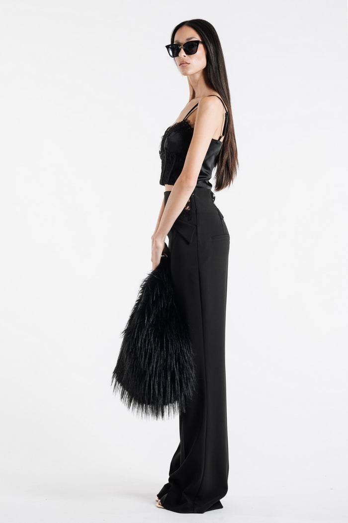 Babylon Pantaloni Nero Inserti in Pizzo